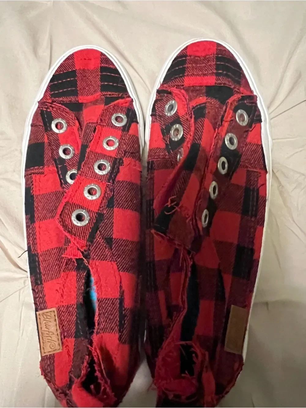 Blowfish Red and Black Plaid Slip-On Sneakers